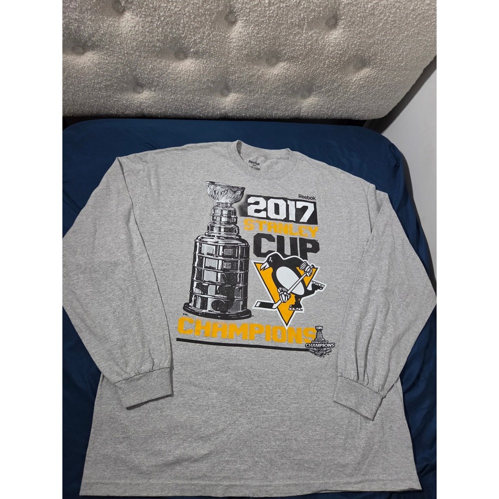 Reebok Pittsburgh Penguins 2017 Stanley Cup Champions Long Sleeve Shirt Mens 2XL